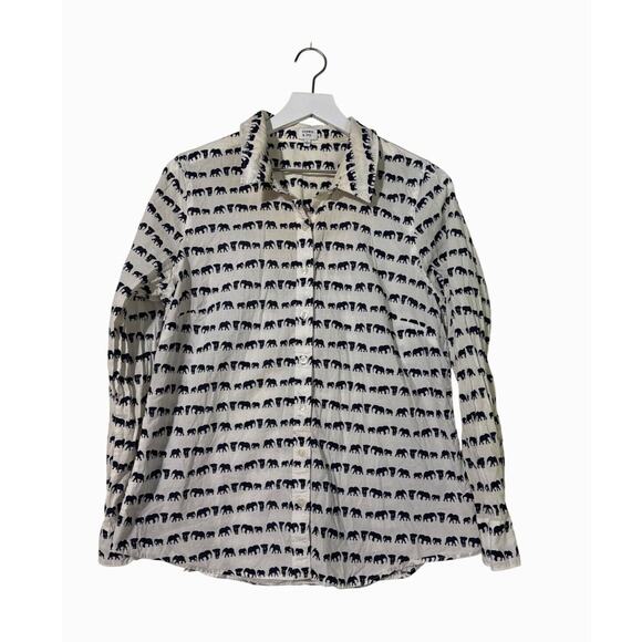 Crown & Ivy Womens Elephant Print Cotton Button-Down Shirt Large - Picture 1 of 6